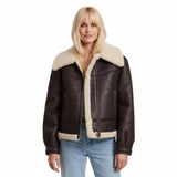 Rae Veste Aviateur Femme Marron Foncé – Blouson Pilote avec Col Imitation Fourrure Chaud