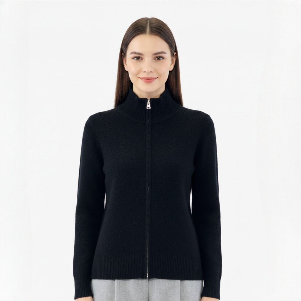 Raelyn Gilet Femme Zippé Élégant – Coupe Ample & Finitions Côtelées Automne/Hiver