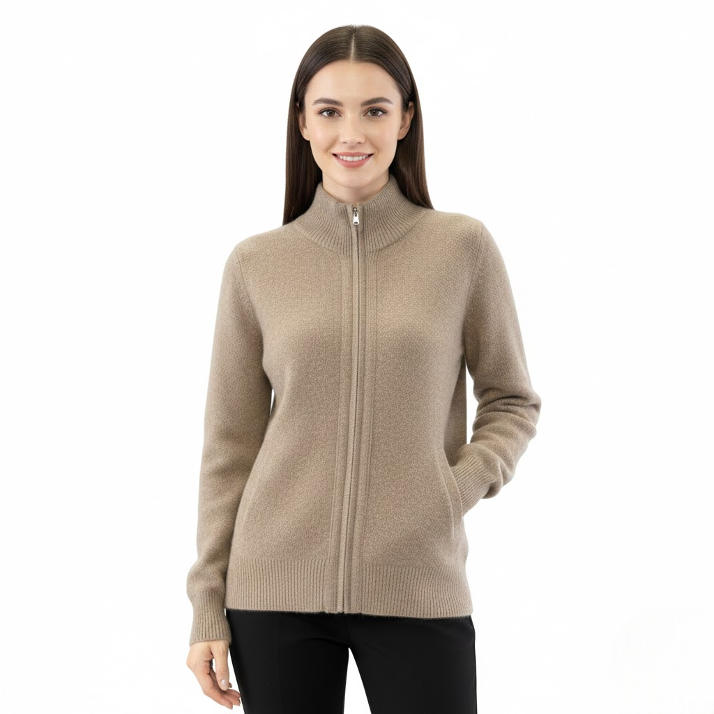 Raelyn Gilet Femme Zippé Élégant – Coupe Ample & Finitions Côtelées Automne/Hiver