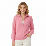 Raelyn Gilet Femme Zippé Élégant – Coupe Ample & Finitions Côtelées Automne/Hiver