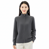 Raelyn Gilet Femme Zippé Élégant – Coupe Ample & Finitions Côtelées Automne/Hiver