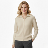 Raelyn Gilet Femme Zippé Élégant – Coupe Ample & Finitions Côtelées Automne/Hiver