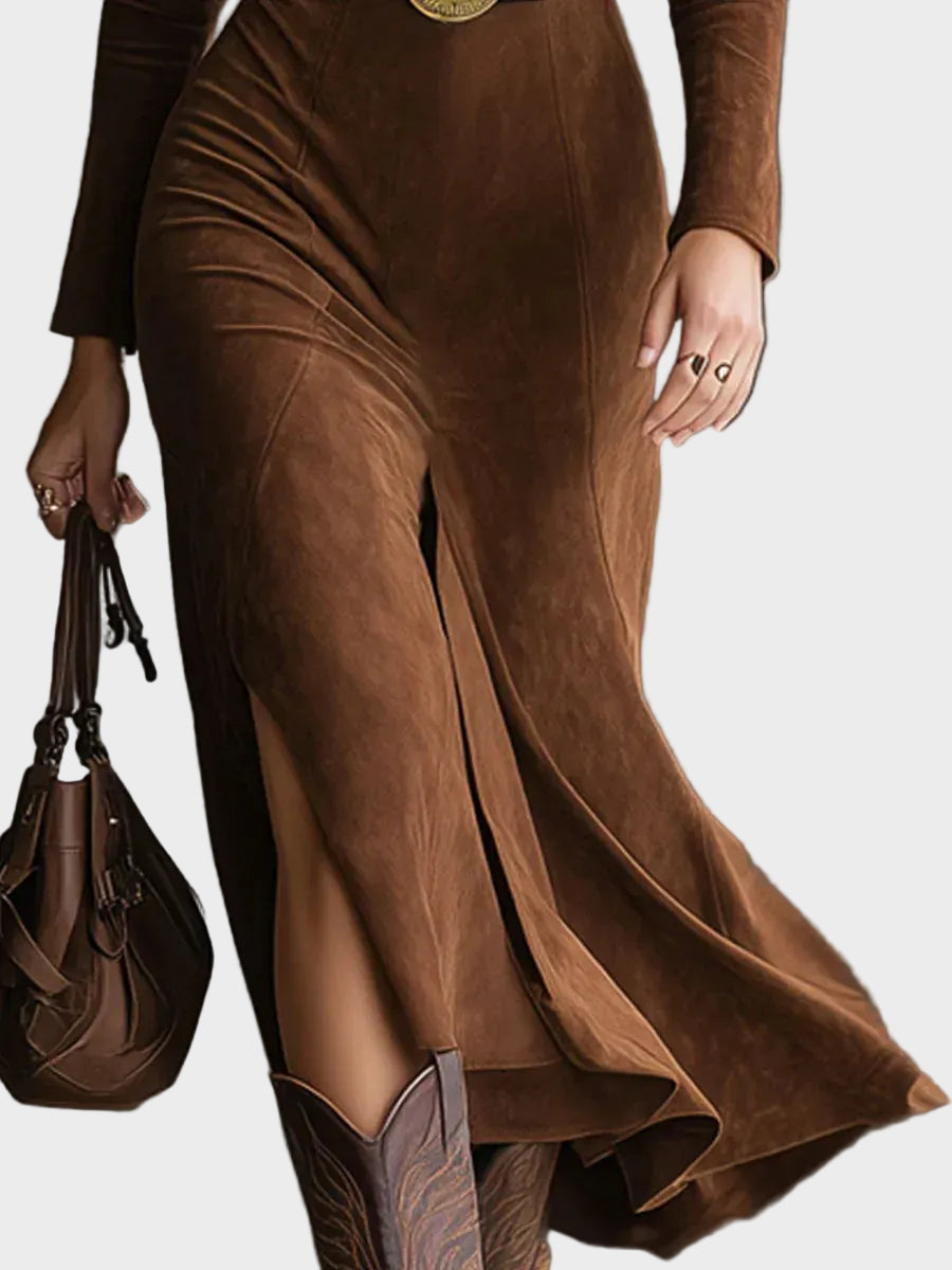 Judith - robe midi façon western en suédine avec col et fente, autre vue