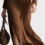 Judith - robe midi façon western en suédine avec col et fente, autre vue