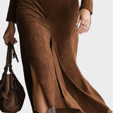 Judith - robe midi façon western en suédine avec col et fente, autre vue