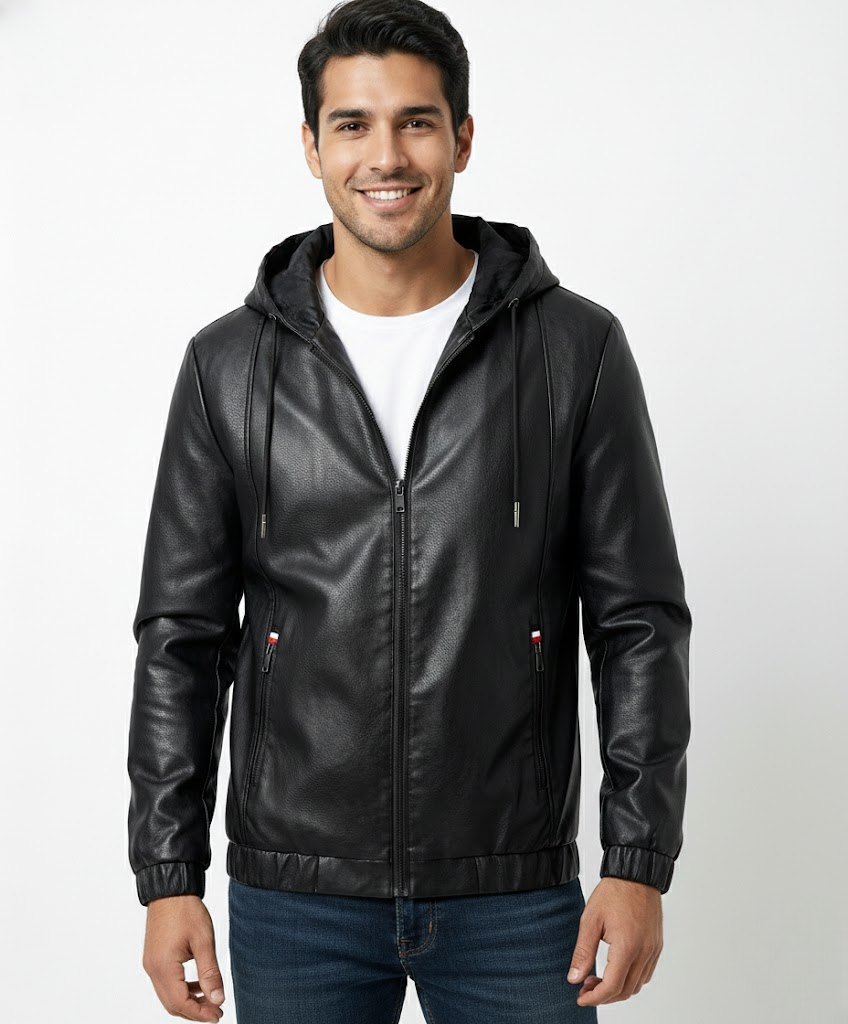 River Veste Homme Similicuir à Capuche – Coupe Moderne & Style Urbain Polyvalent