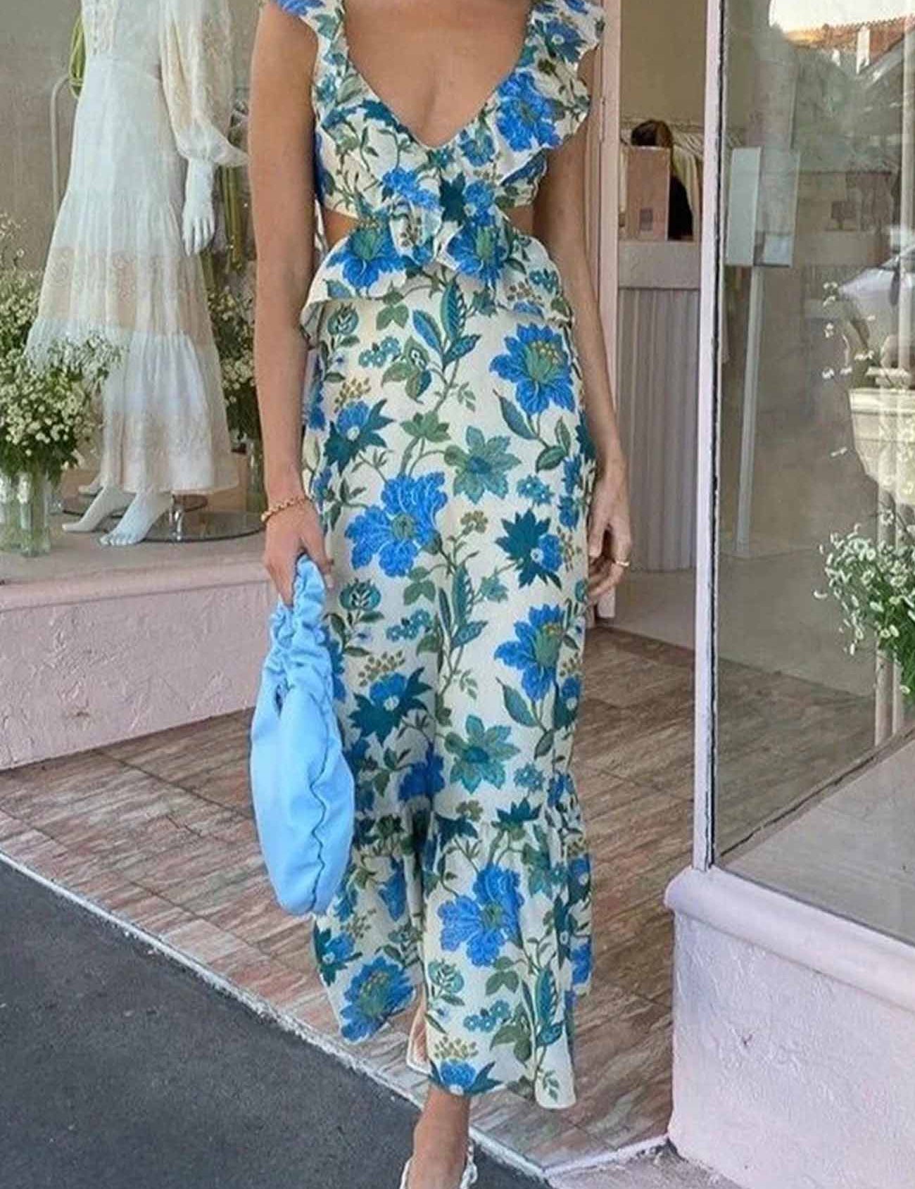 Robe d’Été Femme Eris – Robe à Volants avec Lacets, Détails Découpés & Imprimé Fleuri