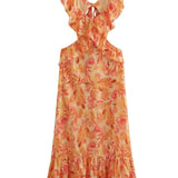 Robe d’Été Femme Eris – Robe à Volants avec Lacets, Détails Découpés & Imprimé Fleuri