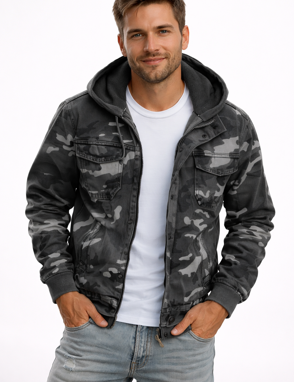 Ryker Veste Homme Camouflage à Capuche – Style Cargo Urbain & Matière Résistante