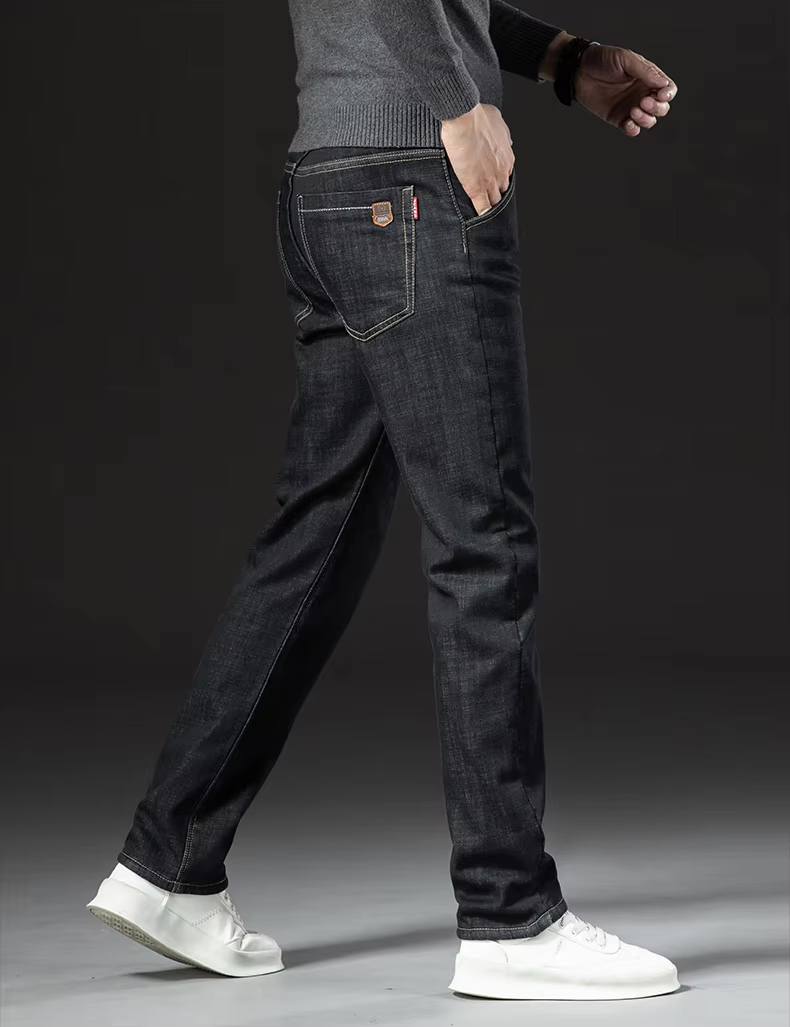 René Jean Homme Doublé Polaire – Pantalon Denim Chaud Slim Fit pour l’Hiver