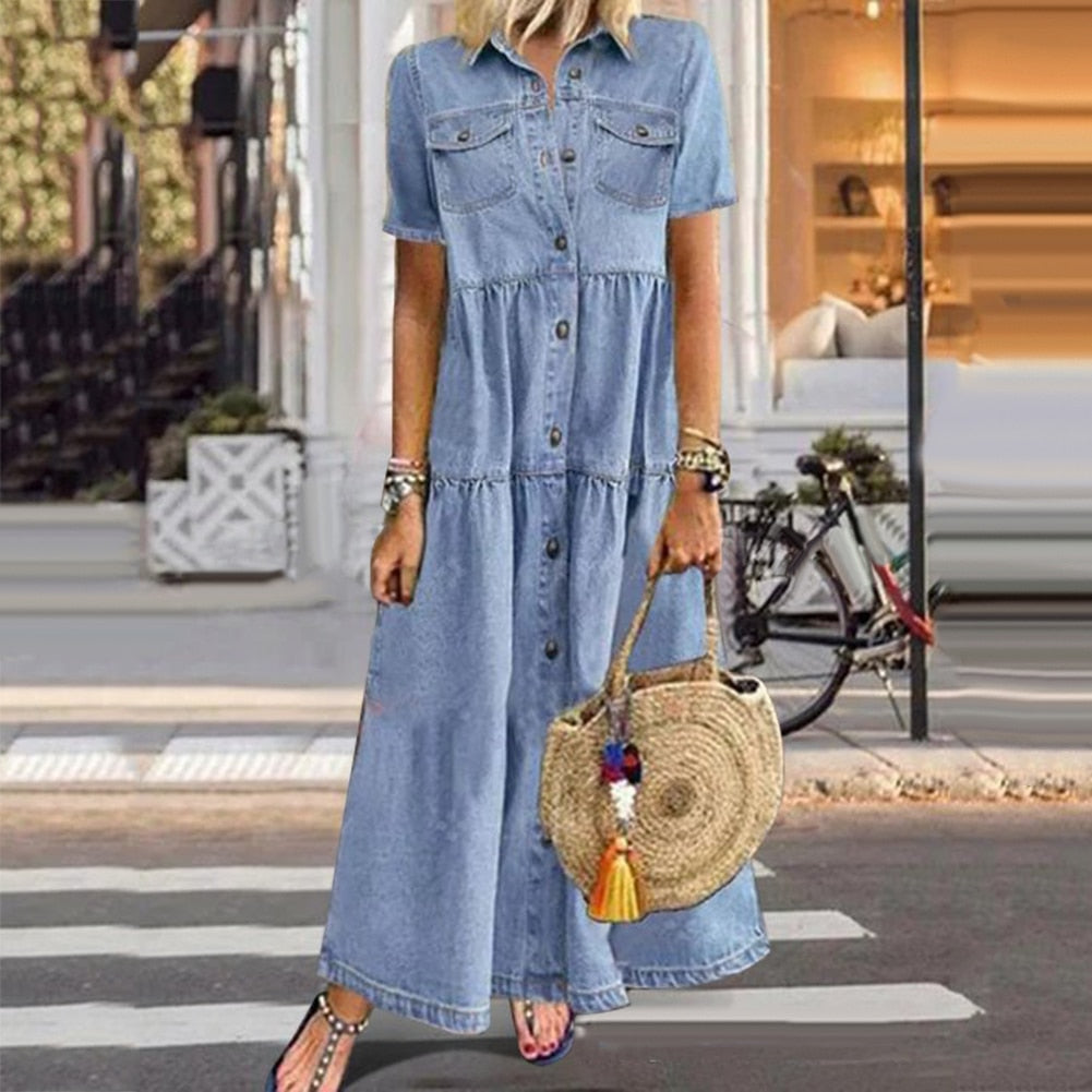 Robe en Jean Femme Vanessa – Élégante Robe en Denim avec Coupe Ajustée & Design Intemporel