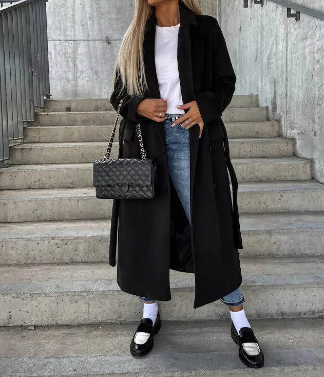 Grace Manteau Femme en Laine – Manteau Long Double Boutonnage avec Coupe Structurée & Style Élégant