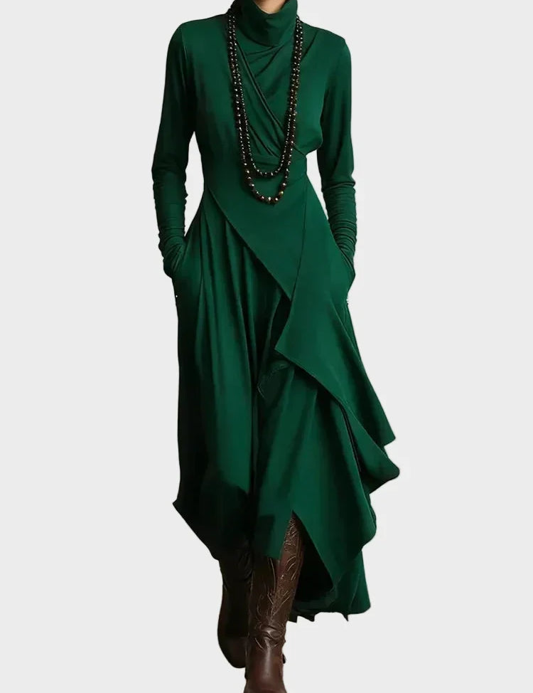Teresa - robe maxi asymétrique en maille à col roulé, autre vue