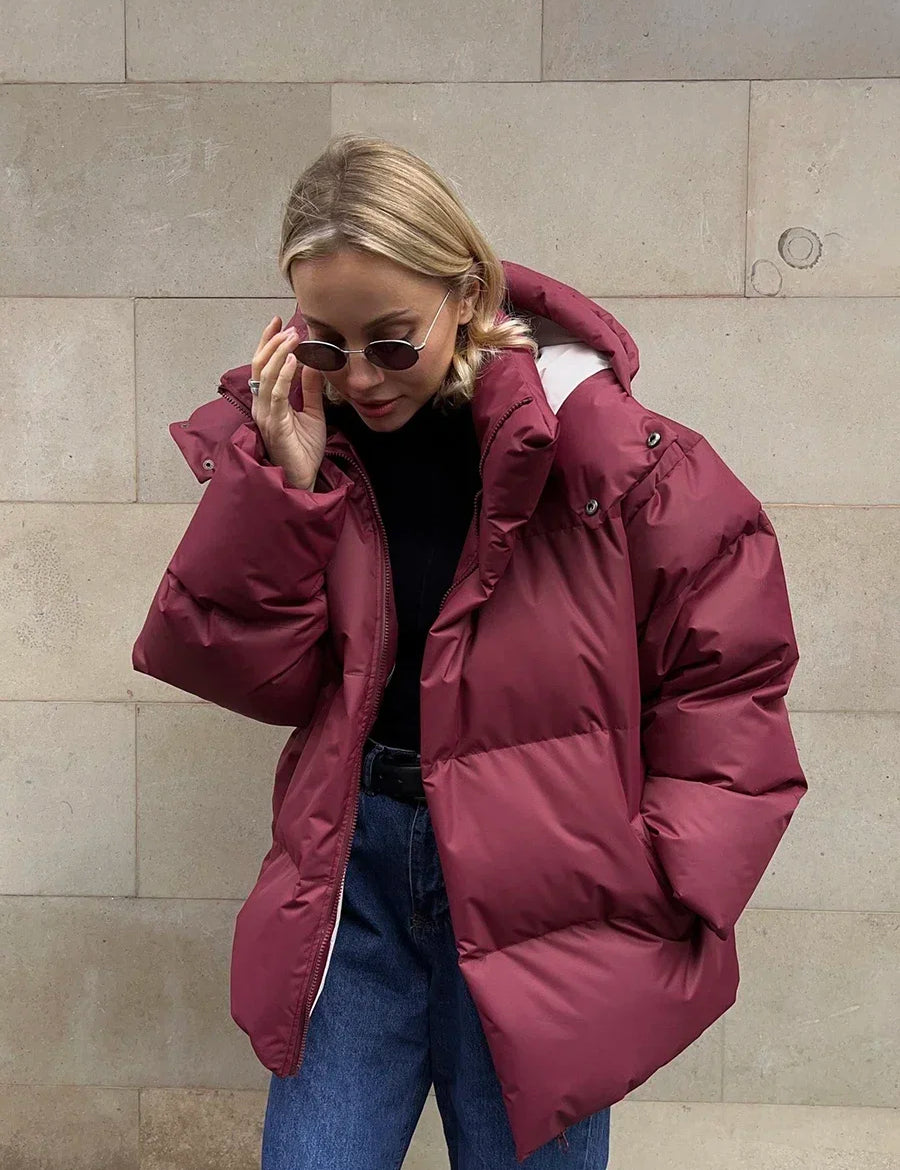 Rivière d’Or Parka Femme Matelassée Unie – Manteau d’Hiver Élégant avec Capuche Chaude