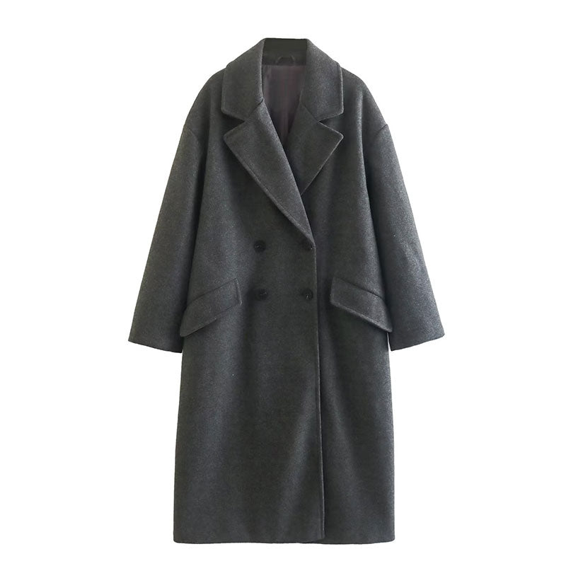 Sofia Manteau Femme Long en Laine – Manteau Élégant à Double Boutonnage & Col Classique