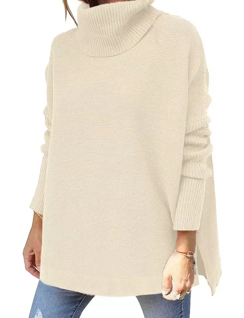 Ava Pull Long Femme Col Roulé Oversize – Pull Tunic Côtelé Chaud au Style Élégant