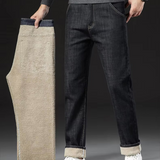 René Jean Homme Doublé Polaire – Pantalon Denim Chaud Slim Fit pour l’Hiver