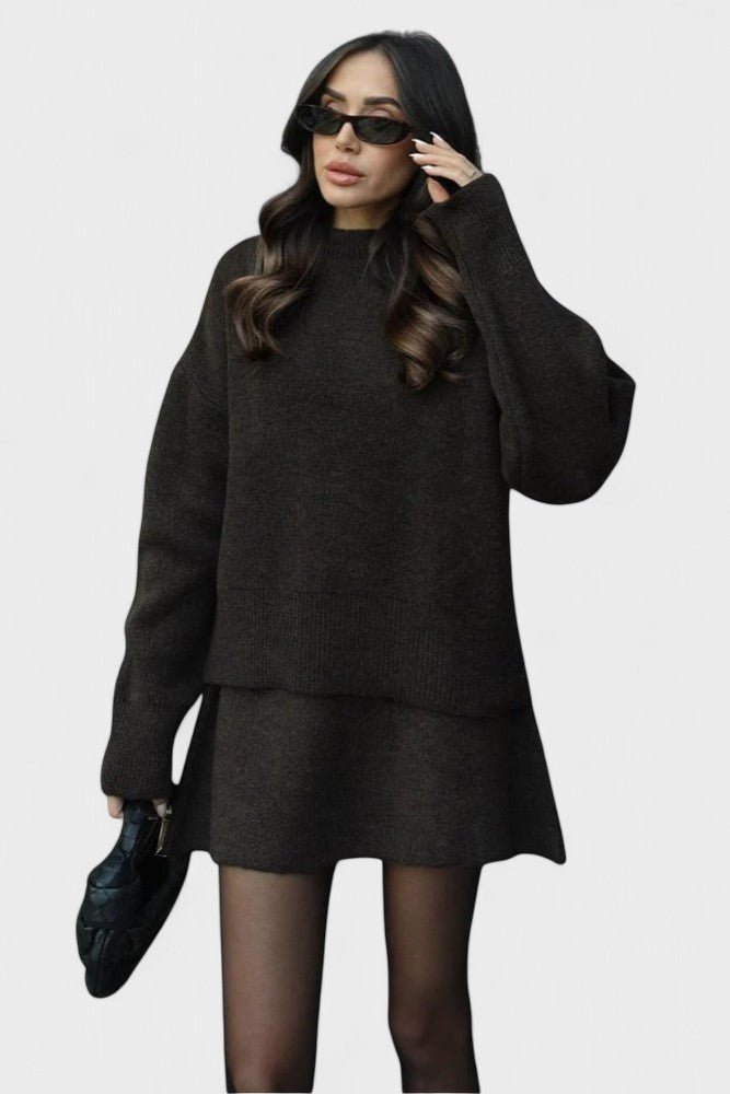 Alberte - Ensemble pull en maille long & jupe