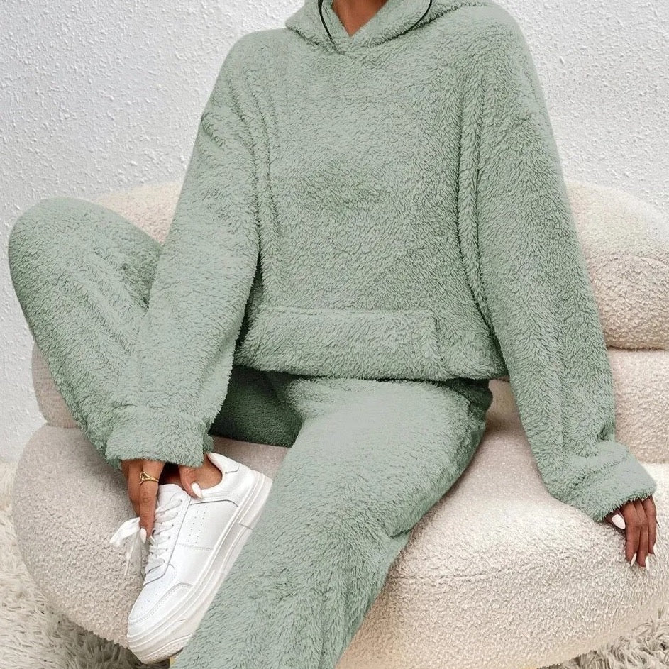 Louna Ensemble Loungewear Femme – Teddy Fleece Doux, Coupe Oversize & Confort Chaud