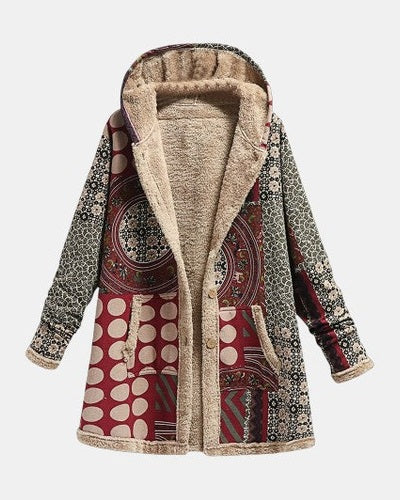 Scarlet - Manteau en Sherpa bordeaux avec motif géométrique - vue d'ensemble