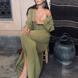 Sadie Robe Maxi Femme – Robe d'Été Kaki en 100% Coton avec Boutons & Détails Plissés Élégants