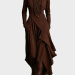 Teresa - robe maxi asymétrique en maille à col roulé, détail de la finition