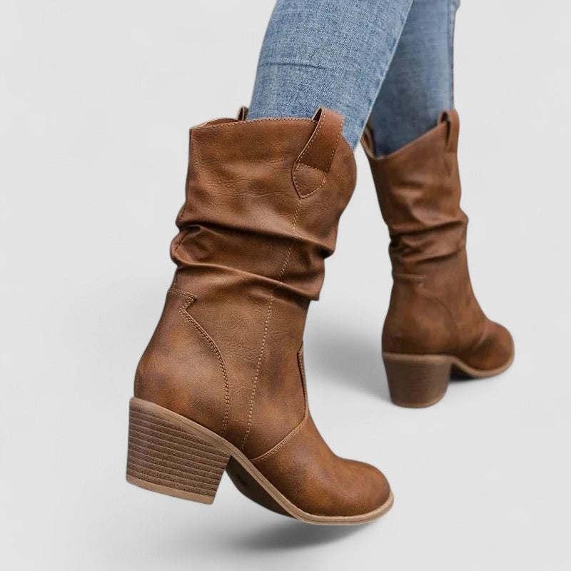 Éléonore - Bottes à tige froncée et talon