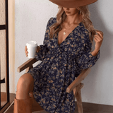 Selina Robe Mini Femme – Imprimé Floral Romantique avec Col V et Coupe Ajustée et Fluide