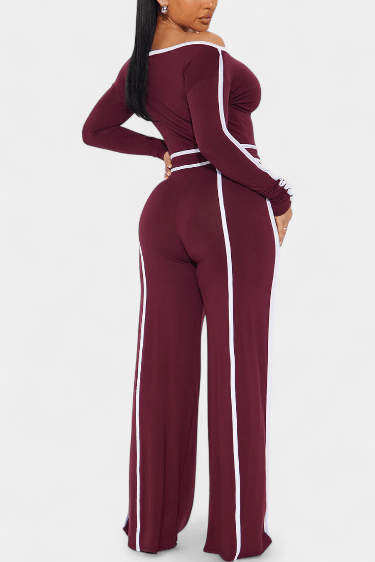 Eugénie - Ensemble haut à rayures contrastées & pantalon large