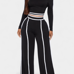 Eugénie - Ensemble haut à rayures contrastées & pantalon large