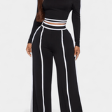 Eugénie - Ensemble haut à rayures contrastées & pantalon large