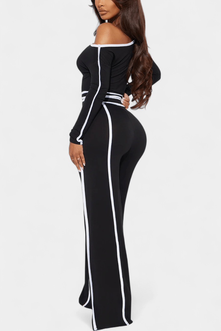 Eugénie - Ensemble haut à rayures contrastées & pantalon large