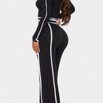 Eugénie - Ensemble haut à rayures contrastées & pantalon large
