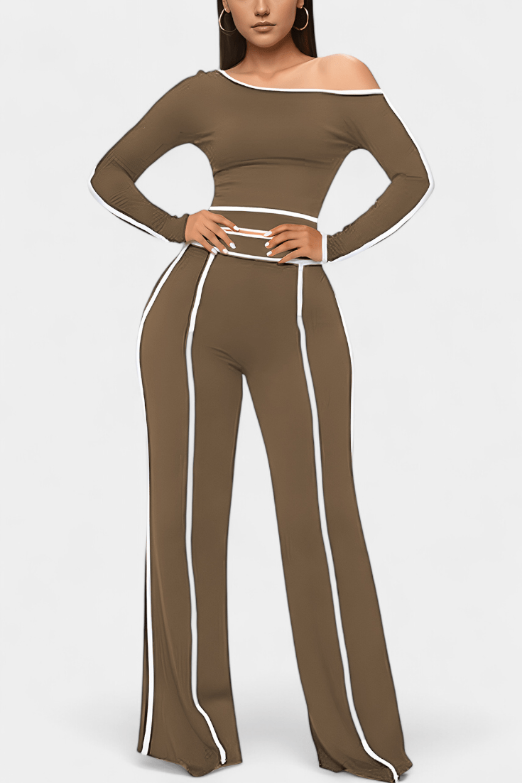 Eugénie - Ensemble haut à rayures contrastées & pantalon large