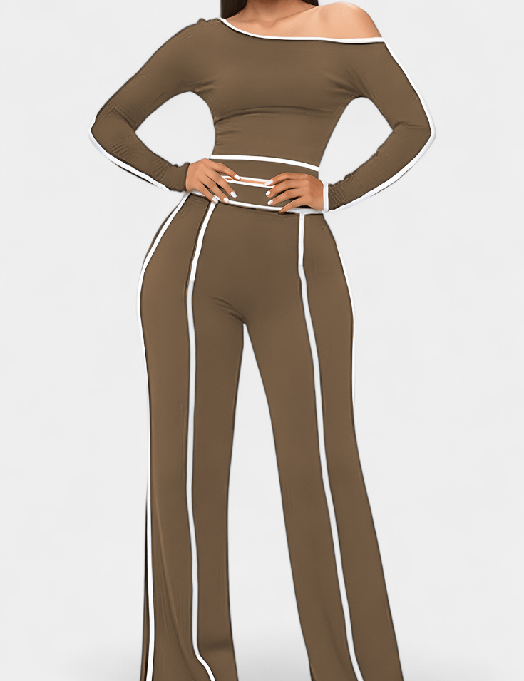 Eugénie - Ensemble haut à rayures contrastées & pantalon large