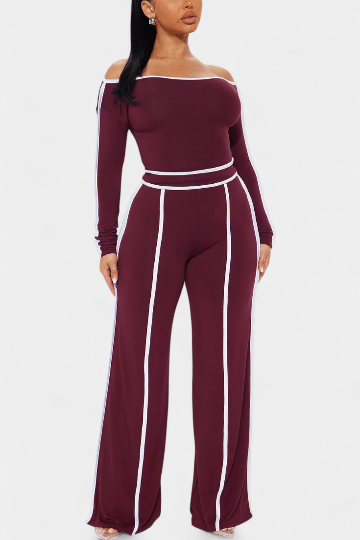 Eugénie - Ensemble haut à rayures contrastées & pantalon large