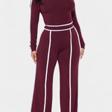 Eugénie - Ensemble haut à rayures contrastées & pantalon large