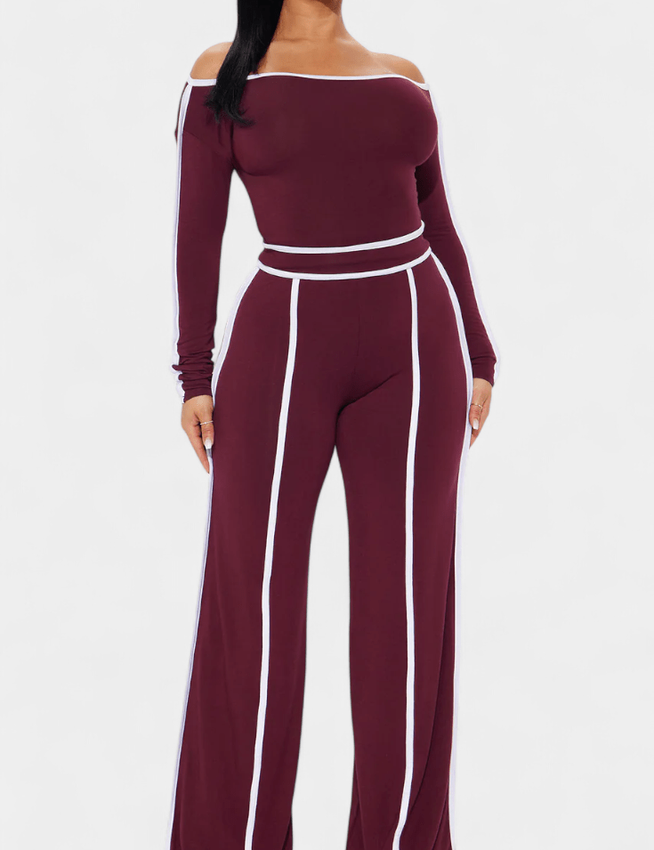 Eugénie - Ensemble haut à rayures contrastées & pantalon large