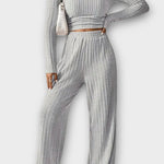 Perrine - Ensemble haut plissé à manches longues & pantalon large