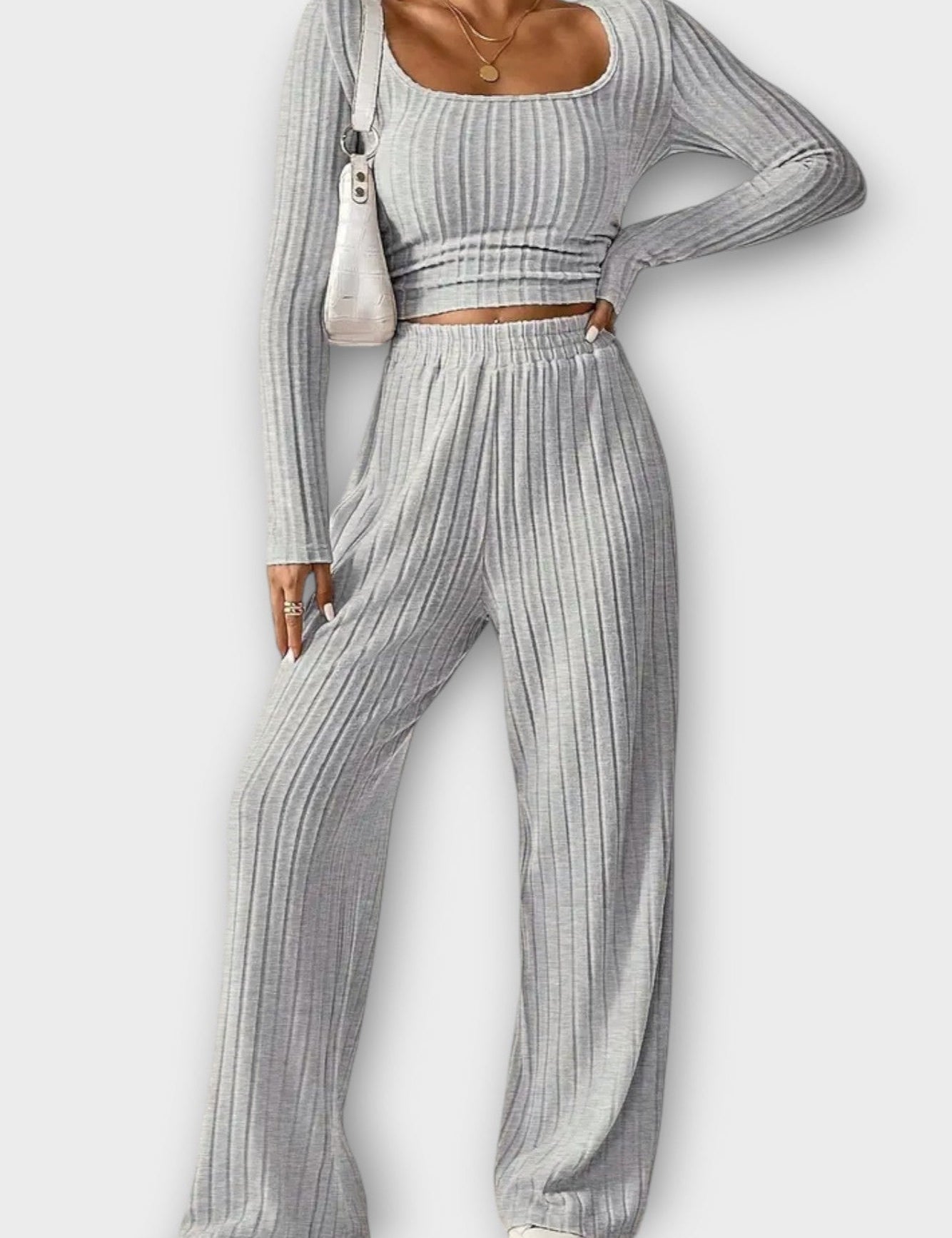 Perrine - Ensemble haut plissé à manches longues & pantalon large