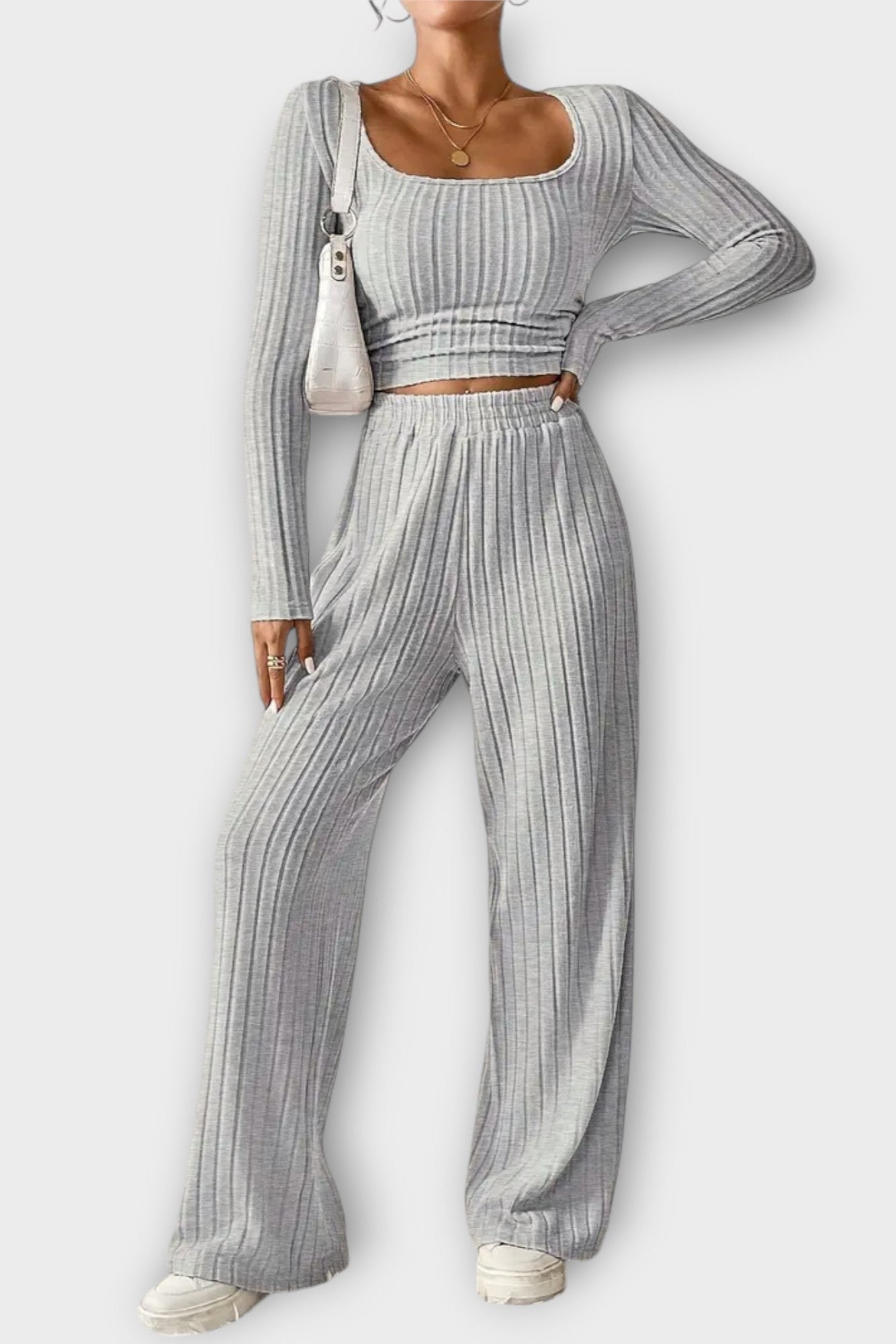 Perrine - Ensemble haut plissé à manches longues & pantalon large