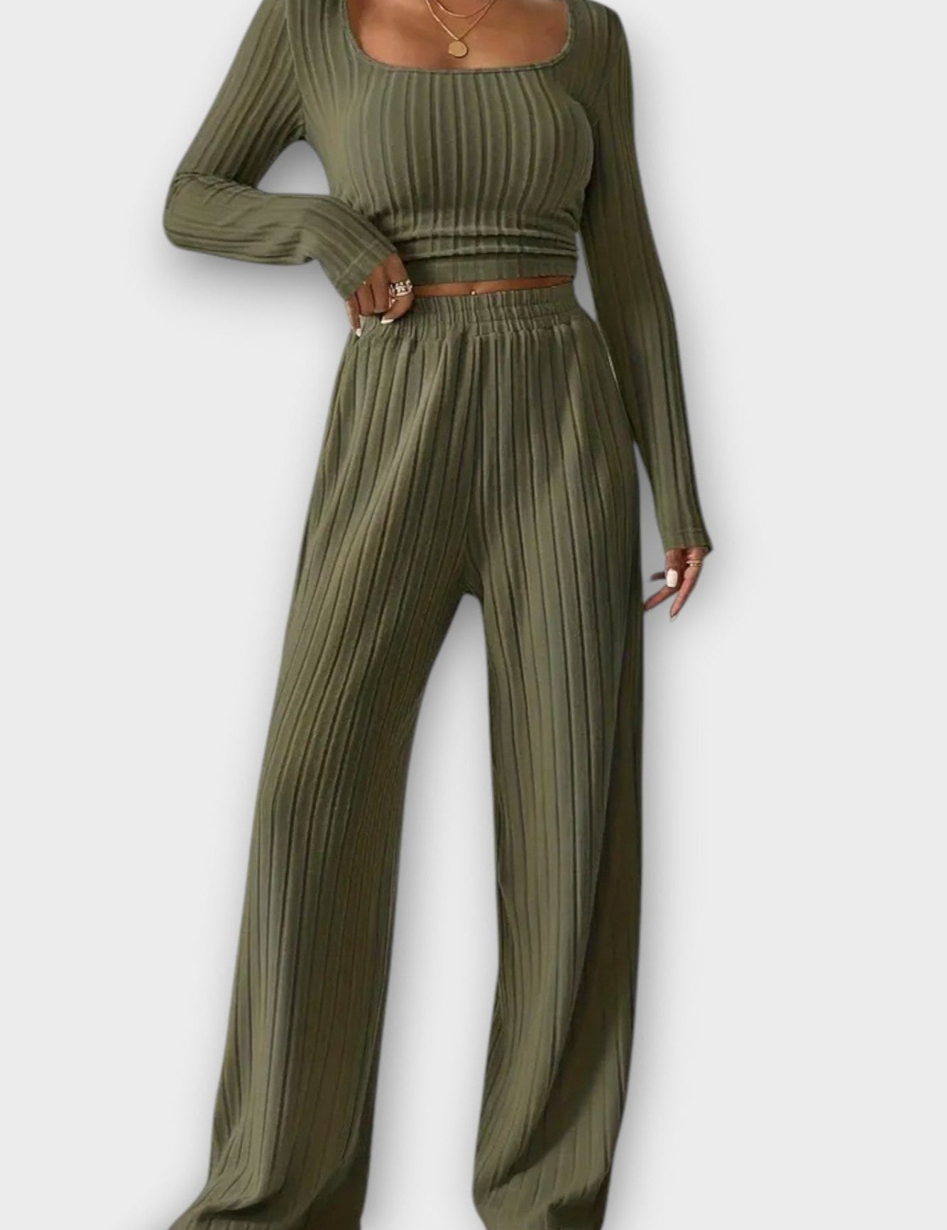 Perrine - Ensemble haut plissé à manches longues & pantalon large