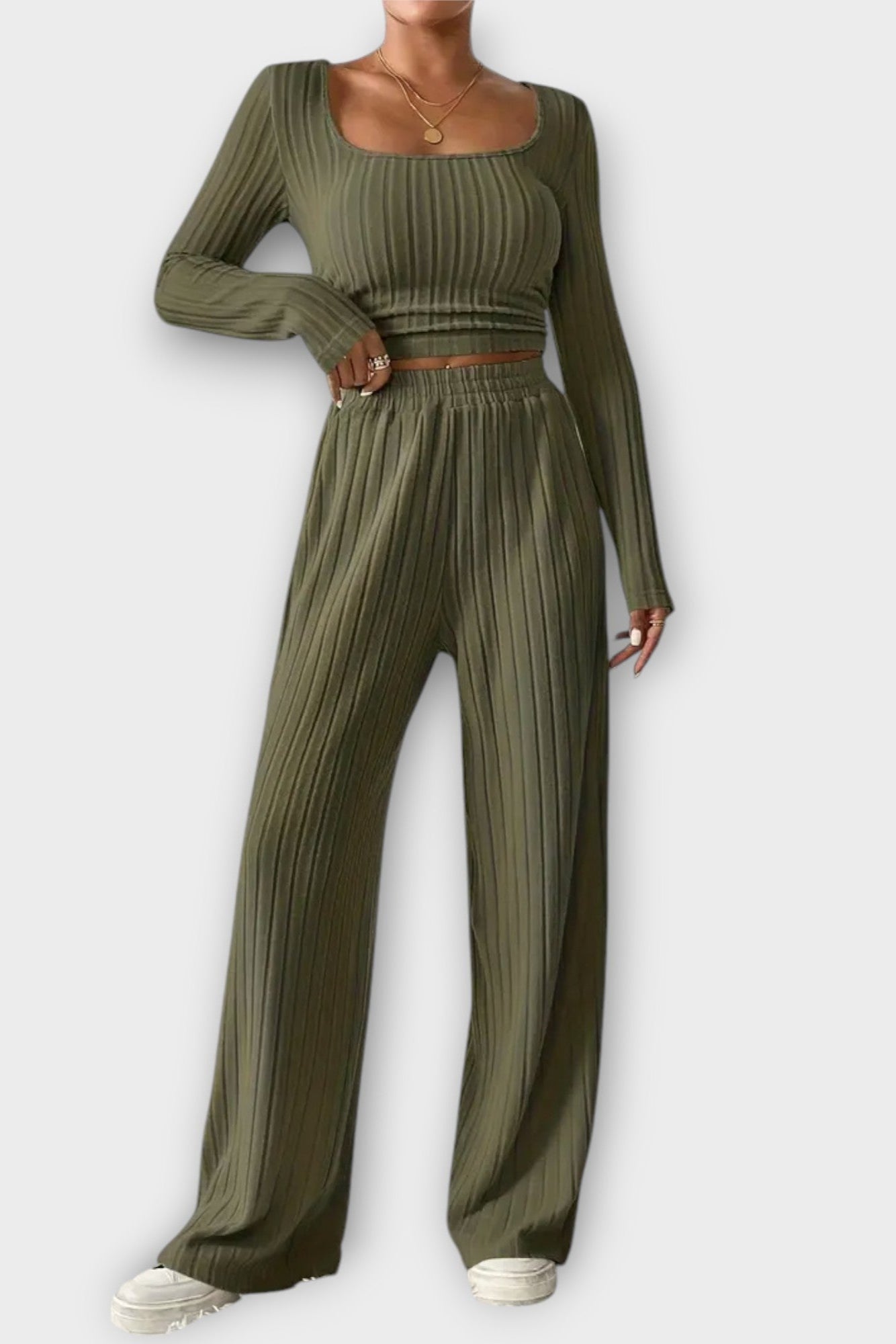 Perrine - Ensemble haut plissé à manches longues & pantalon large