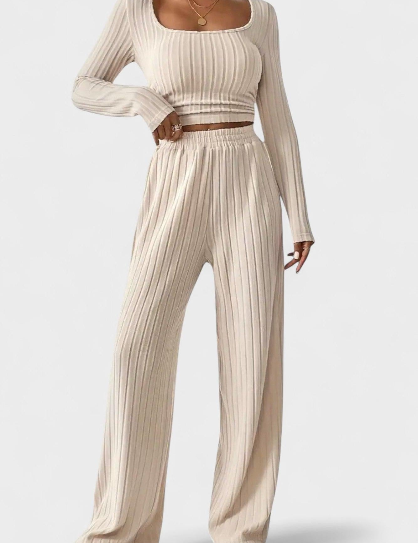 Perrine - Ensemble haut plissé à manches longues & pantalon large