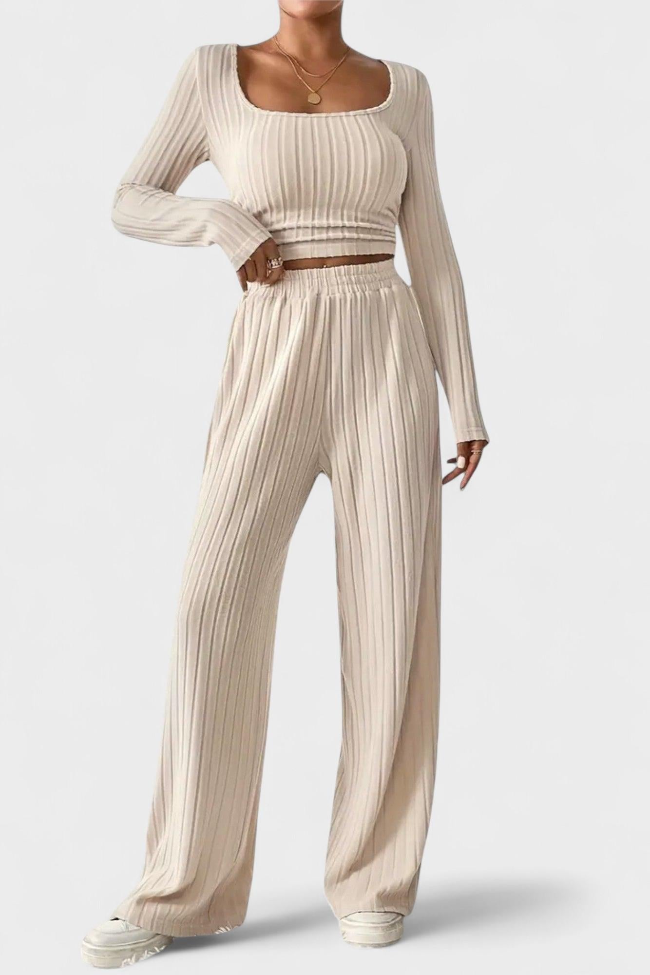 Perrine - Ensemble haut plissé à manches longues & pantalon large