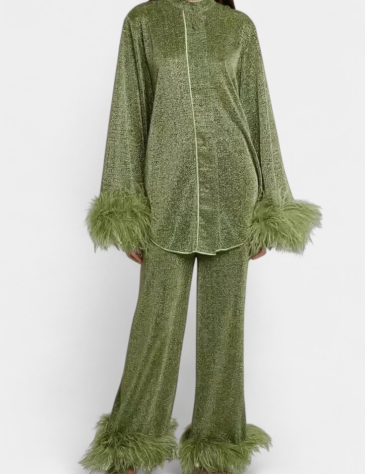 Maurine - Ensemble haut à manches longues & pantalon à plumes