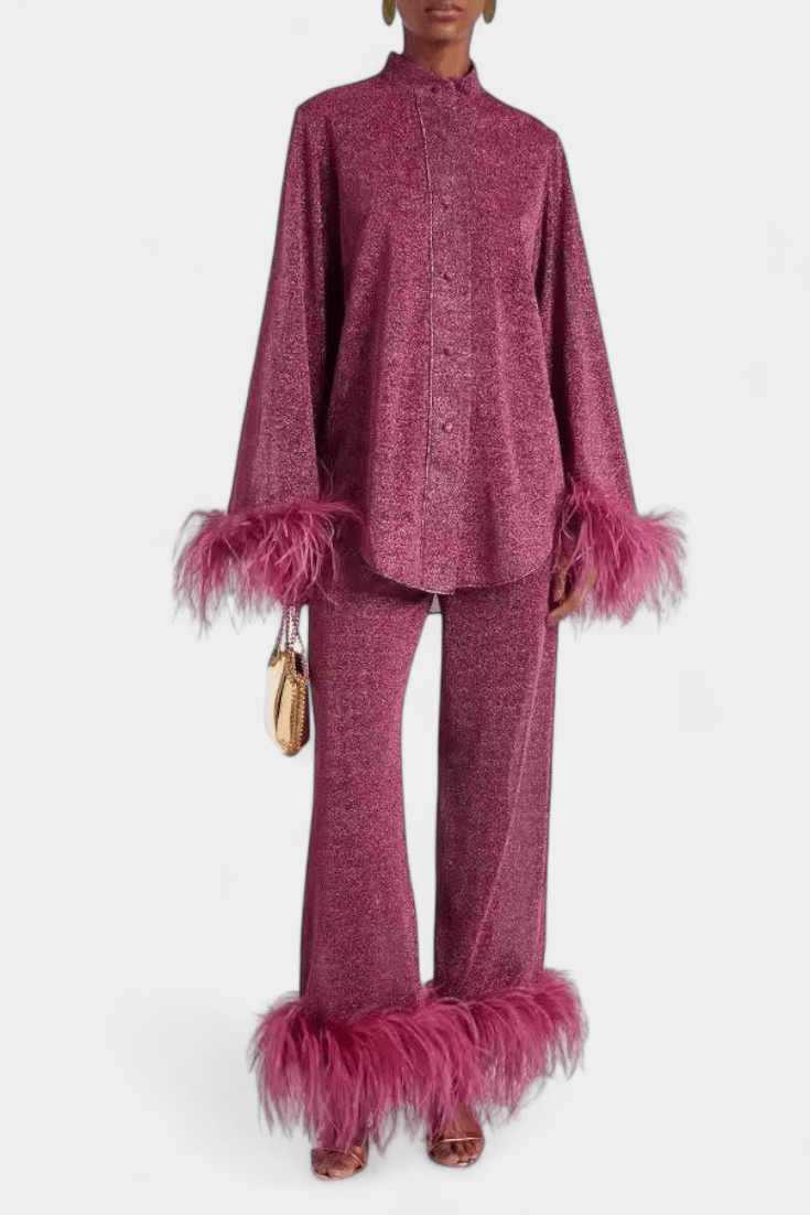 Maurine - Ensemble haut à manches longues & pantalon à plumes