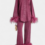 Maurine - Ensemble haut à manches longues & pantalon à plumes
