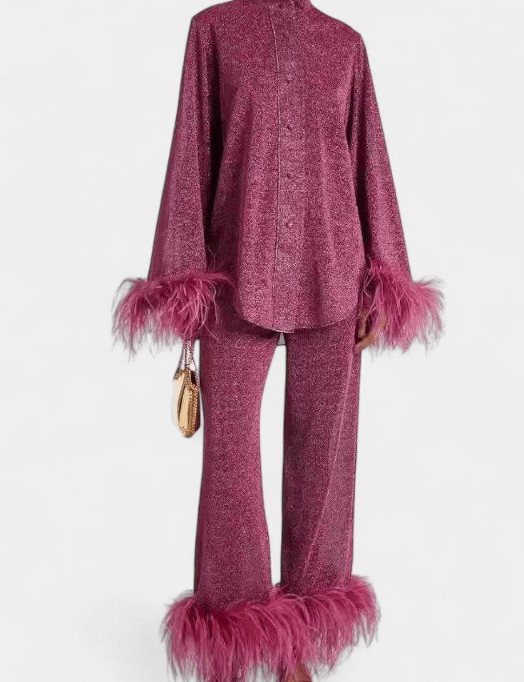 Maurine - Ensemble haut à manches longues & pantalon à plumes