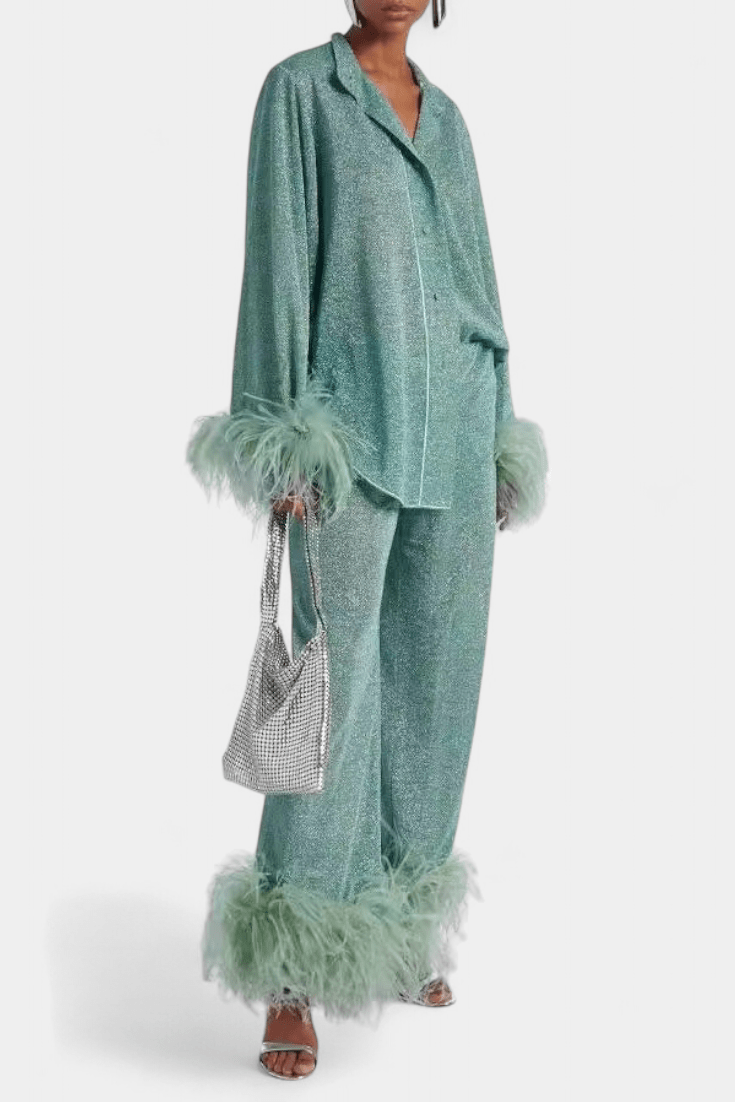 Maurine - Ensemble haut à manches longues & pantalon à plumes